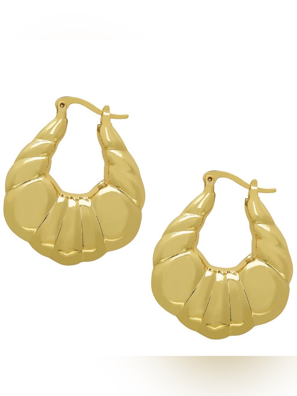 14 K Gold Over Brass Textured Hoop Earrings - Women's Jewelry